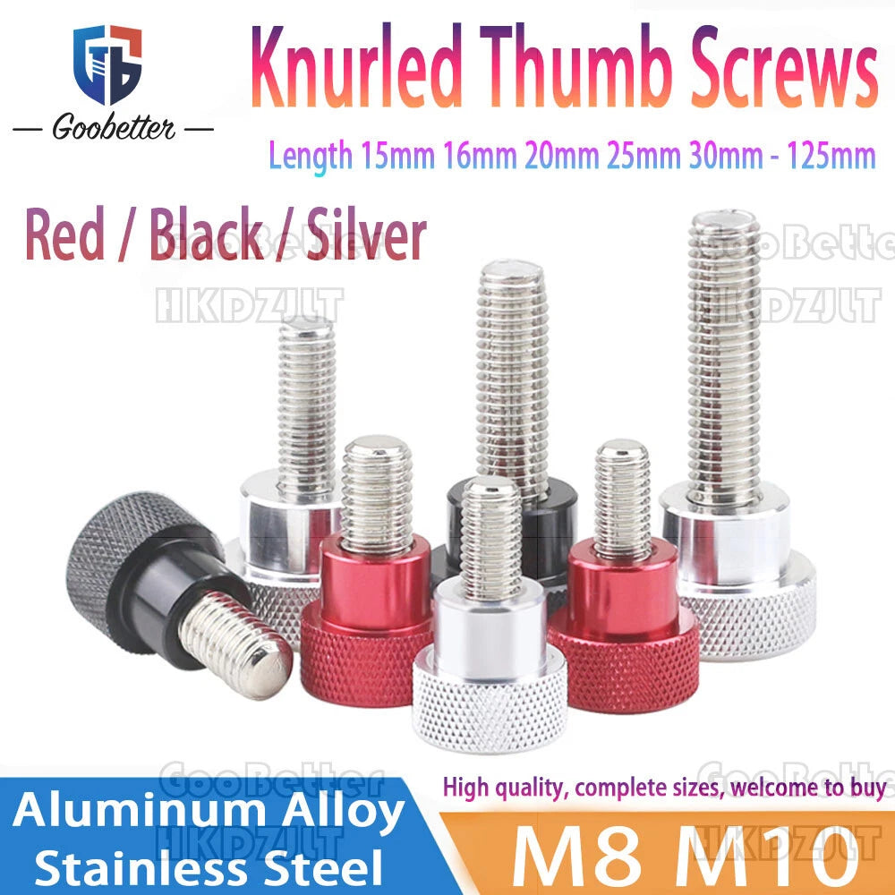 Knurled Thumb Screws Hand Turn Knob Bolts M8 M10 Aluminum & Stainless Steel