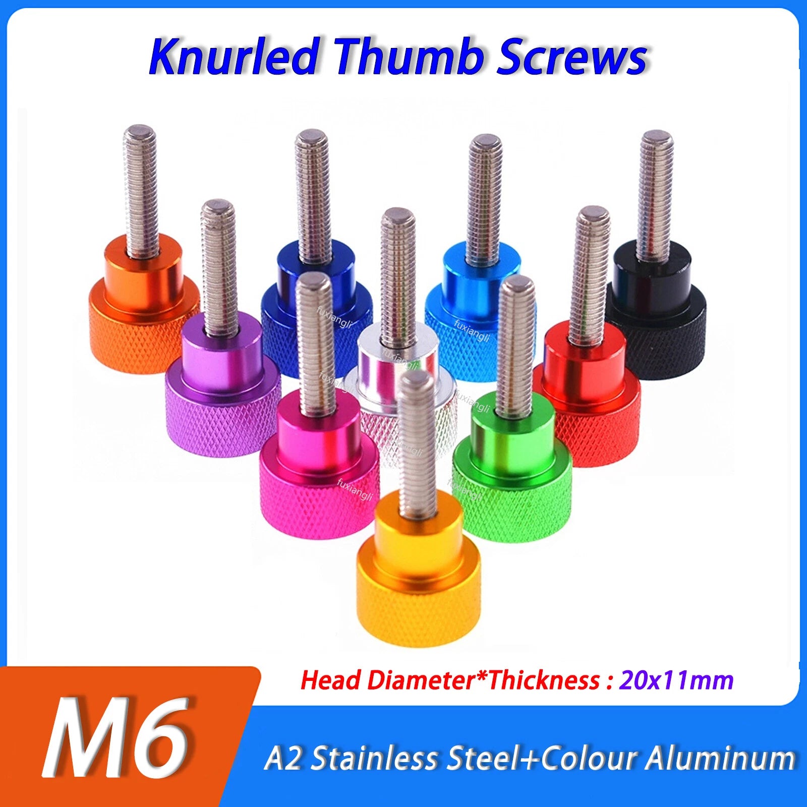 M6 Knurled Thumb Screws A2 Stainless Steel Thread+Aluminum Handle Turn Knob Bolt