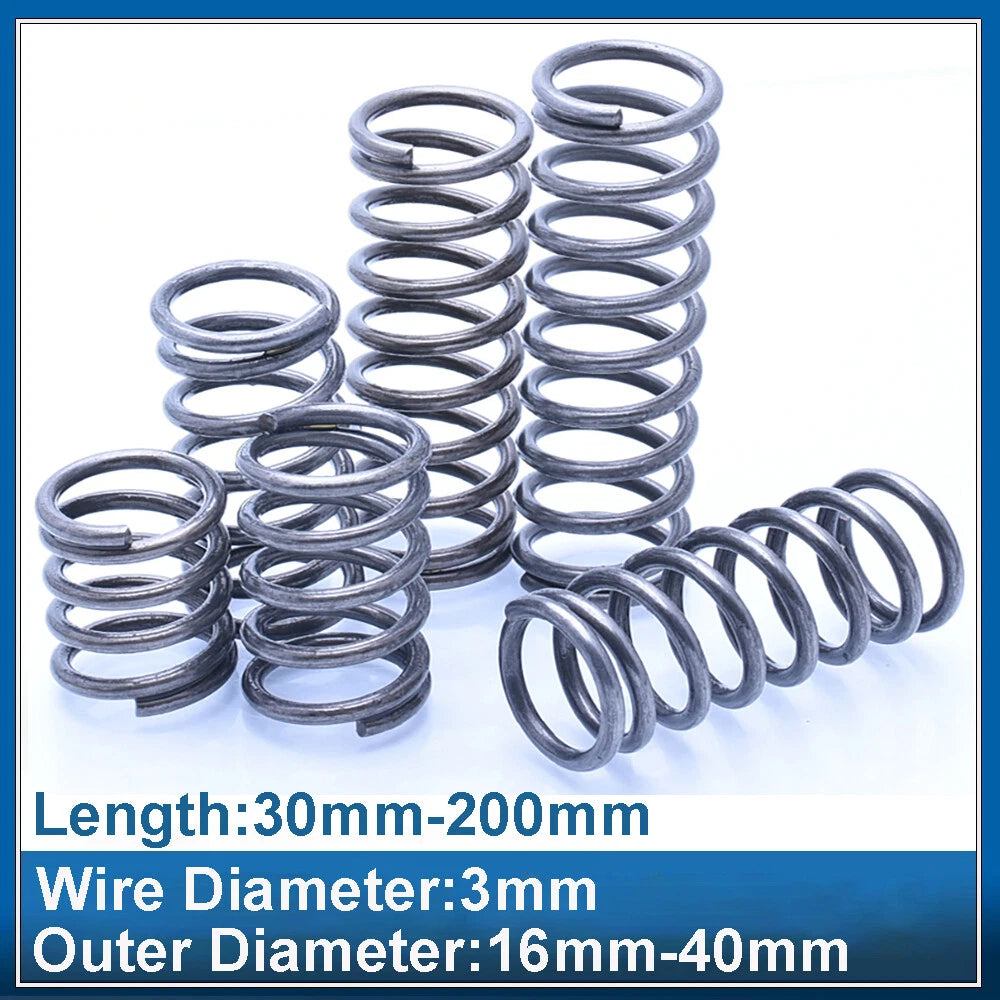 Black Compression Spring 3mm Wire Diameter Pressure Spring 30mm - 200mm Length