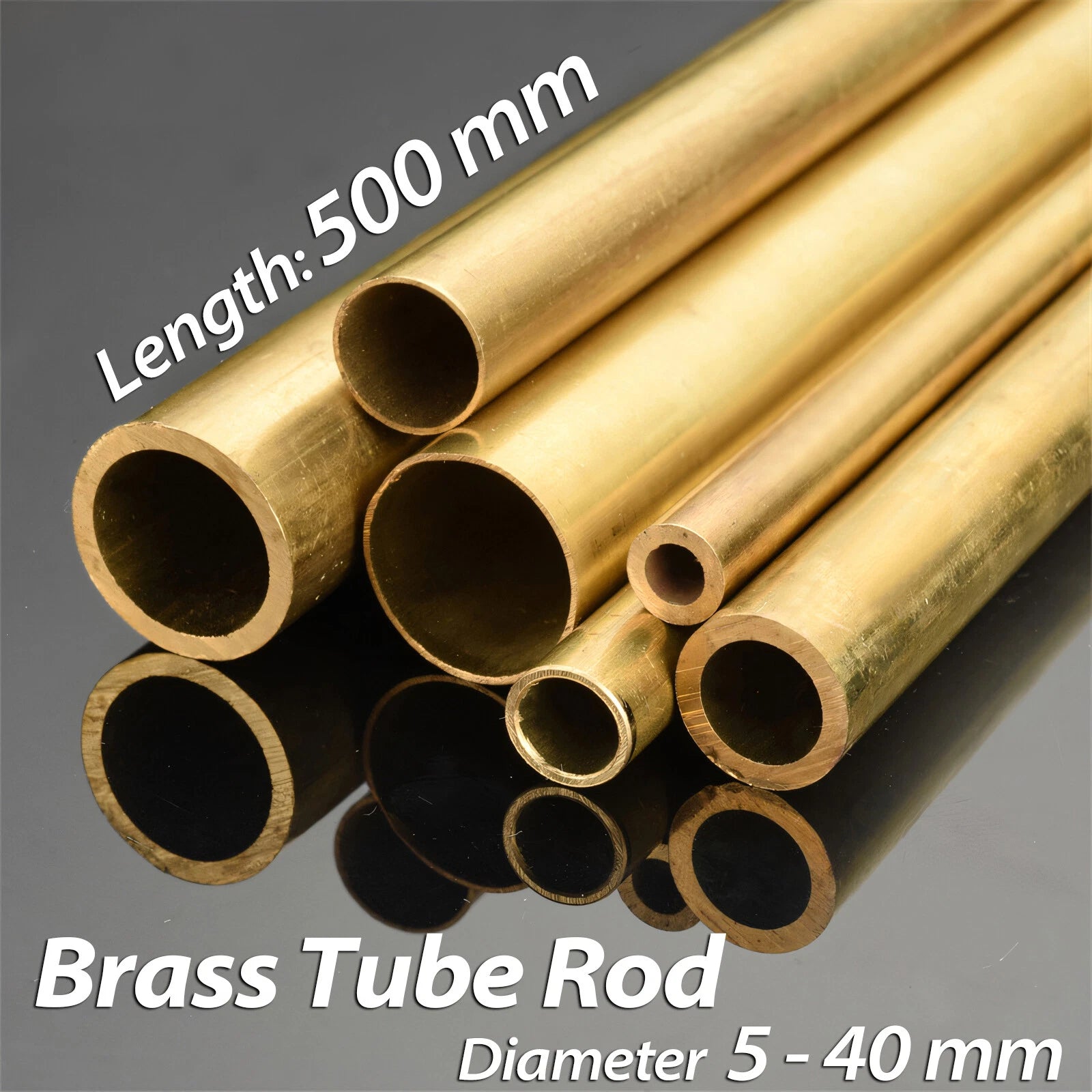 Brass Round Tube 500mm — OD 13mm to 40mm, Multiple Wall Thicknesses