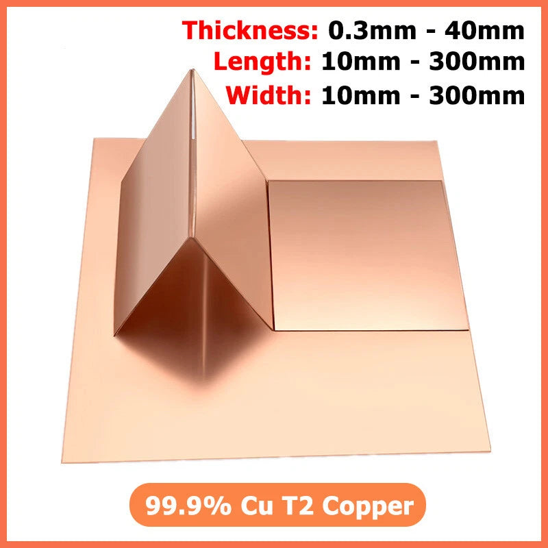 T2 Pure Copper Sheet Plate 99.9% Cu Metal Strip Block Flat Bar 0.3mm-40mm Thick