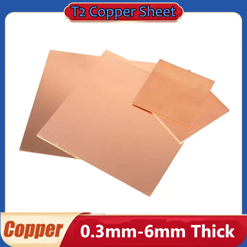 T2 99.9% Pure Copper Sheet Metal Sheet Flat Plate 0.3-6mm Thick, 10-600mm Length