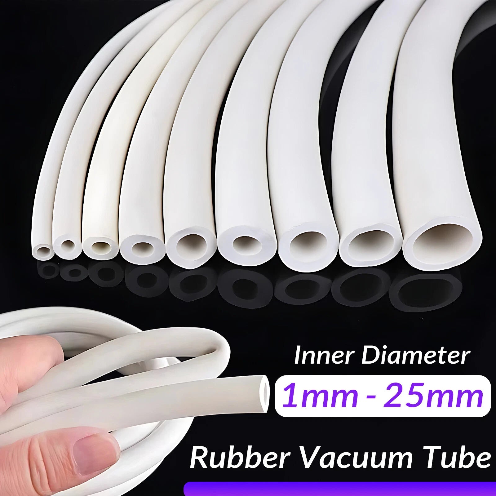 White Rubber Vacuum Tube – Flexible Laboratory Hose Pipe for Water, Gas & Oil (ID 2–25mm)