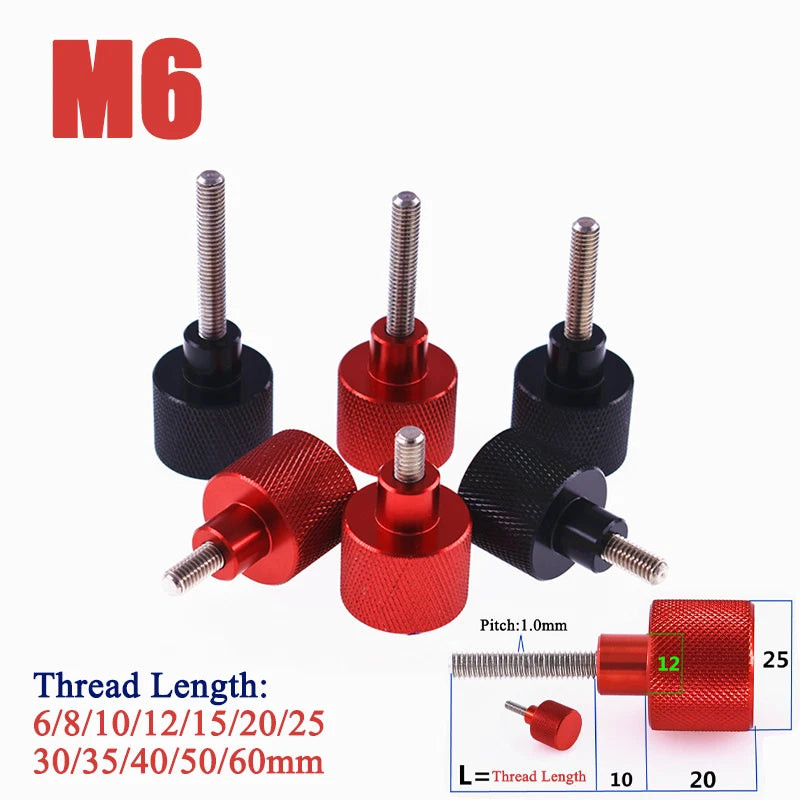 M6 Aluminum Alloy Knurled Thumb Screws Stainless Steel Hand Grip Thread L:6-60mm