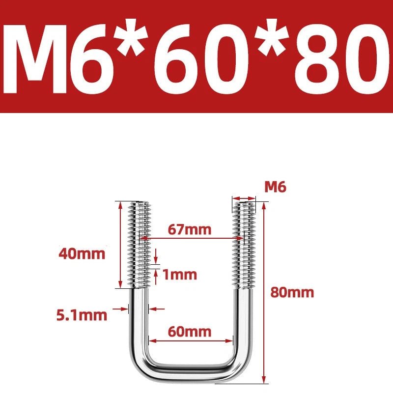 A2 304 Stainless Steel Square U - Bolt Clamp — M6 M8 M10 M12, Multiple Lengths - HomeDIYer