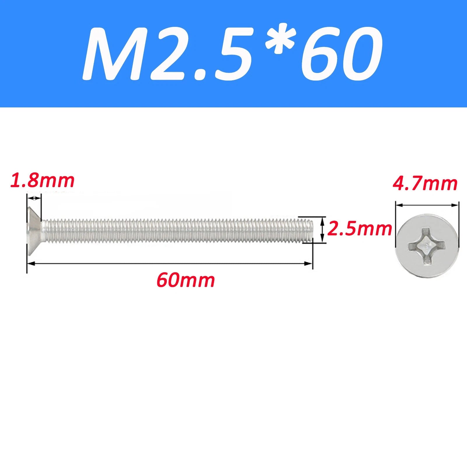 A2 Stainless Steel Countersunk Phillips Machine Screws DIN 965 — Extra Long M2–M12