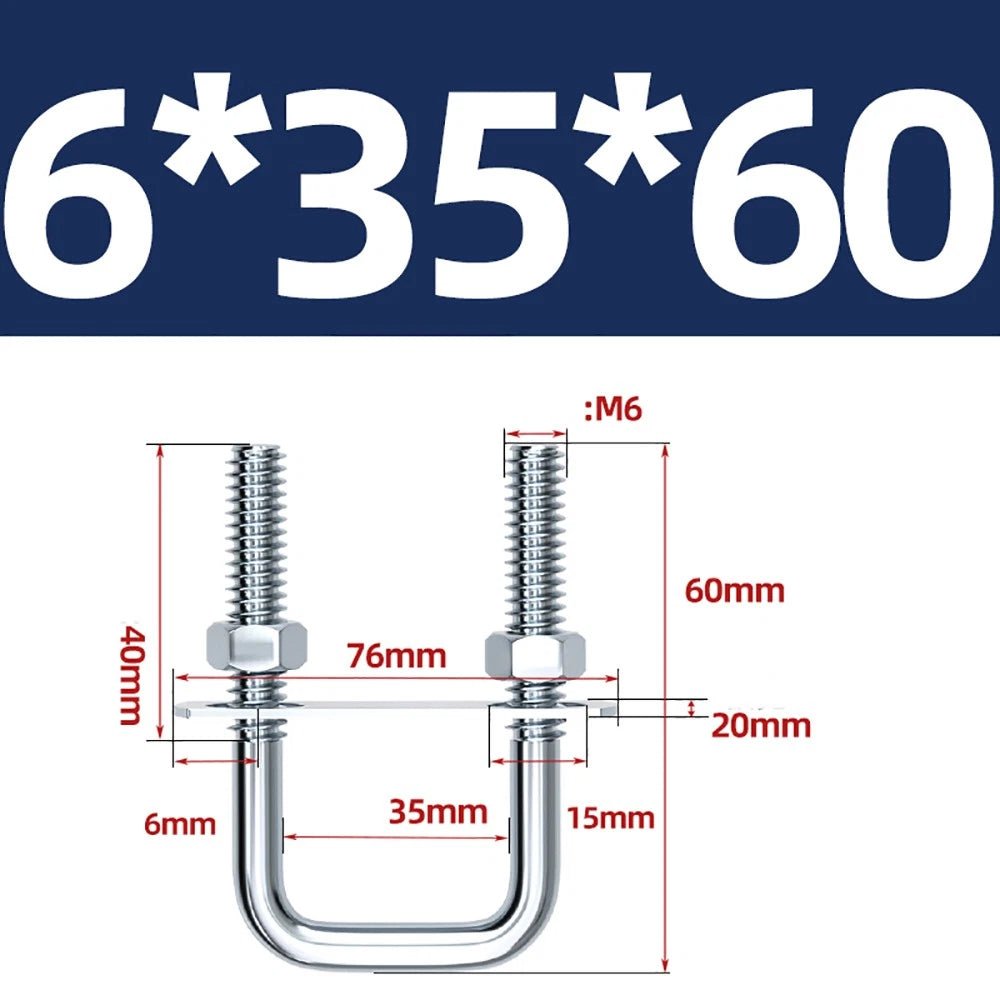 Square U - Bolts with Plate and Nuts – M6 M8 M10 M12 Zinc Plated, Trailer & Pipe Clamp Fasteners - HomeDIYer