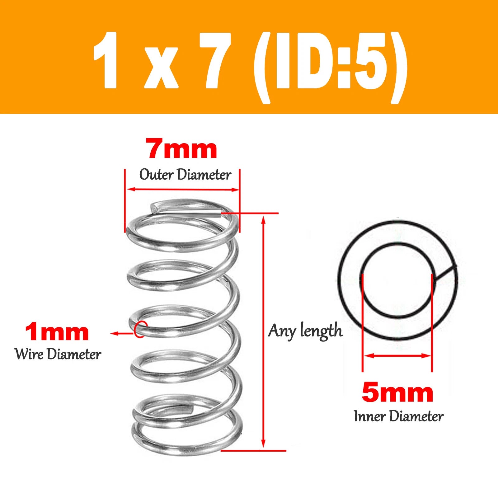 304 Compression Spring Wire Diameter 1mm ,Outer Dia 11mm-20mm, Length 5mm-120mm
