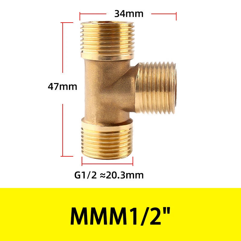 BSP Brass Tee Fitting – 90° Equal Tee Pipe Connector, Female & Male Thread, 1/8" to 1/2"