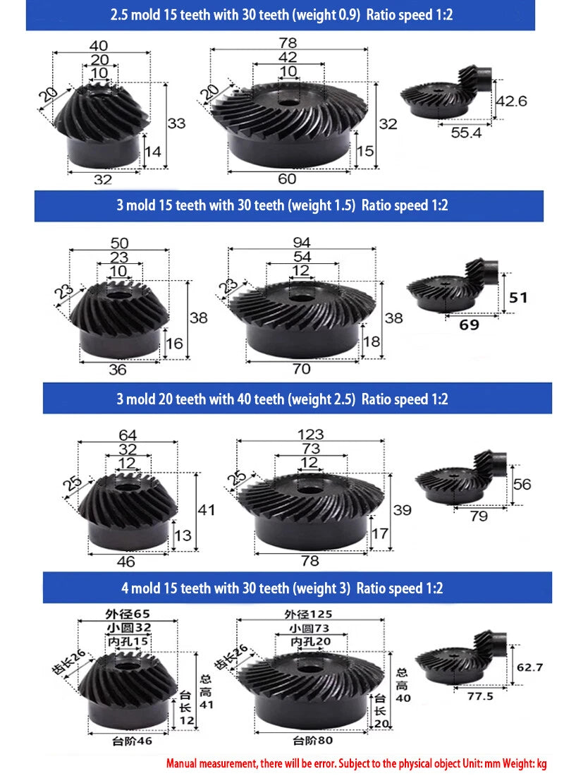 1 Set 1/1.5/2/2.5/3/4/5/6 Mod Umbrella Spiral Bevel Gear Helical 90° 45# steel