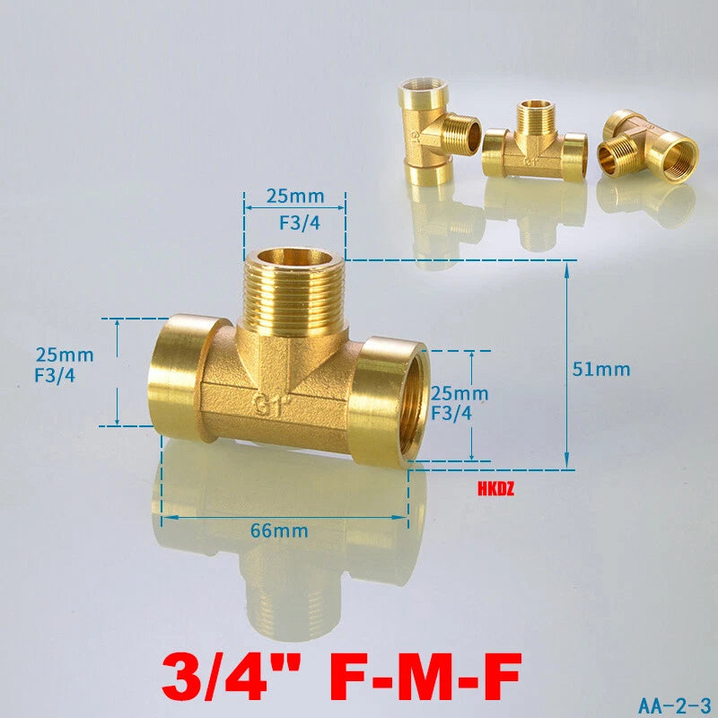 Brass T-Shape Pipe Fittings 1 2"~2" BSP Male Female Thread Tee Connector Adapter