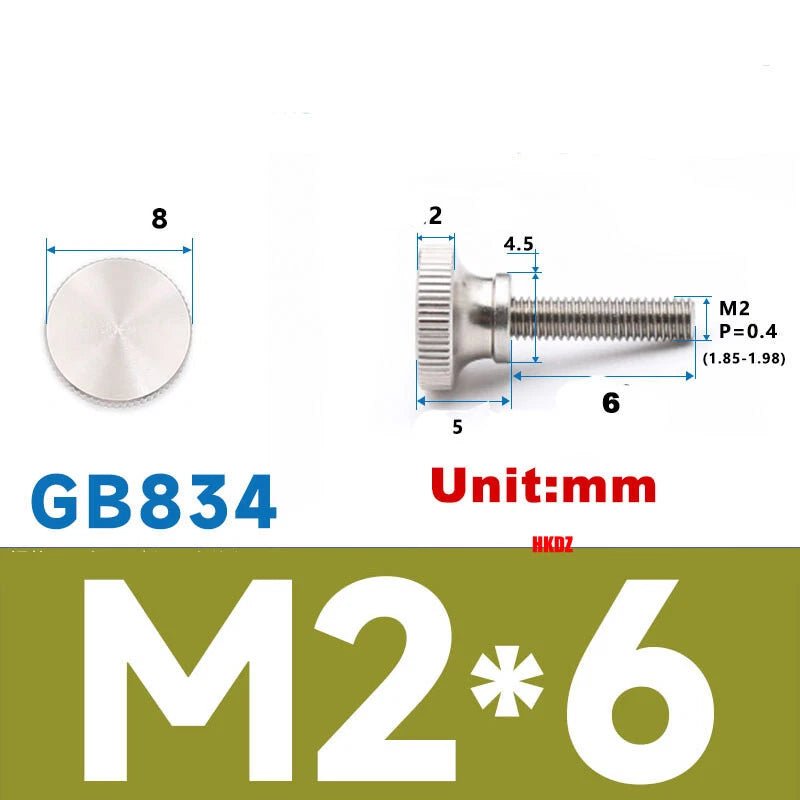M2/M2.5 High Head Knurled Thumb Screws – 303 Stainless Steel Hand Grip Knob Bolts (3 - 12mm) - HomeDIYer