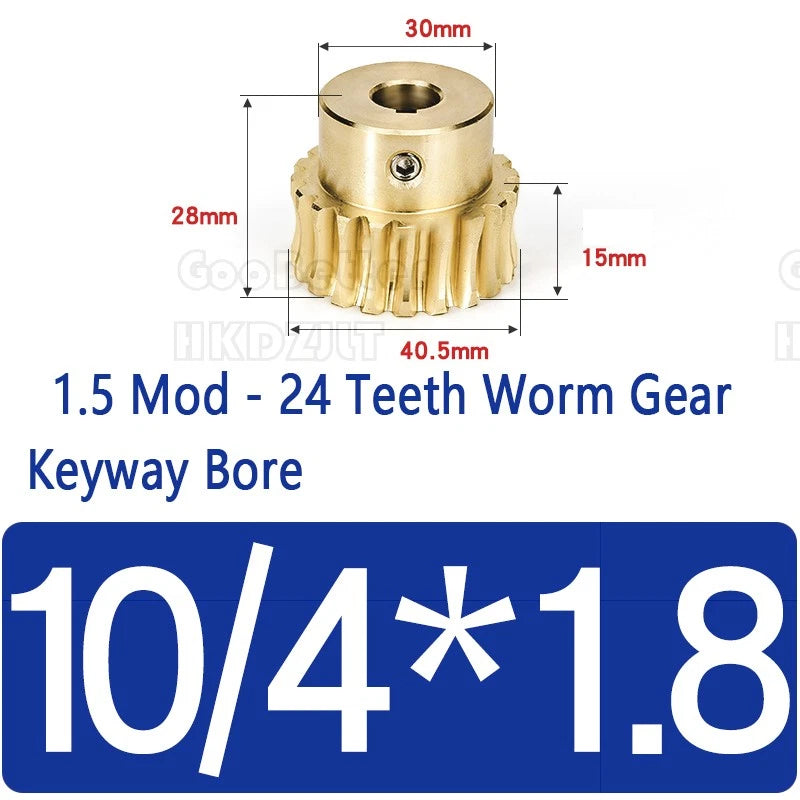 Module 1.5 Brass Worm Gear Wheel Worm Shaft C45 Steel 24 Tooth Bore 8 mm - 17 mm
