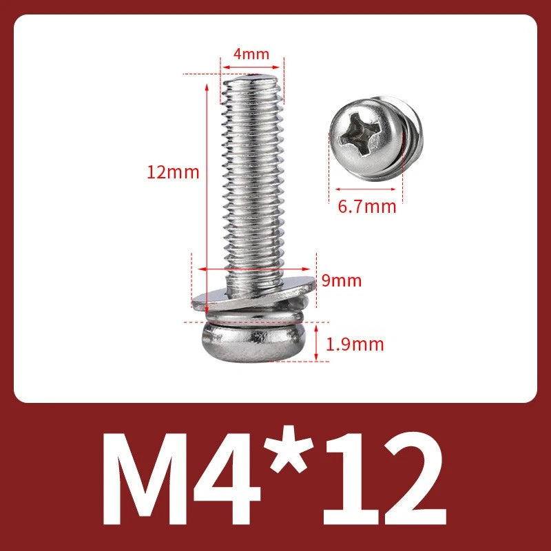 M3 M4 M5 M6 A4 Stainless Steel Bolt, Nut & Washer Set – Phillips Pan Head Marine Grade (316)