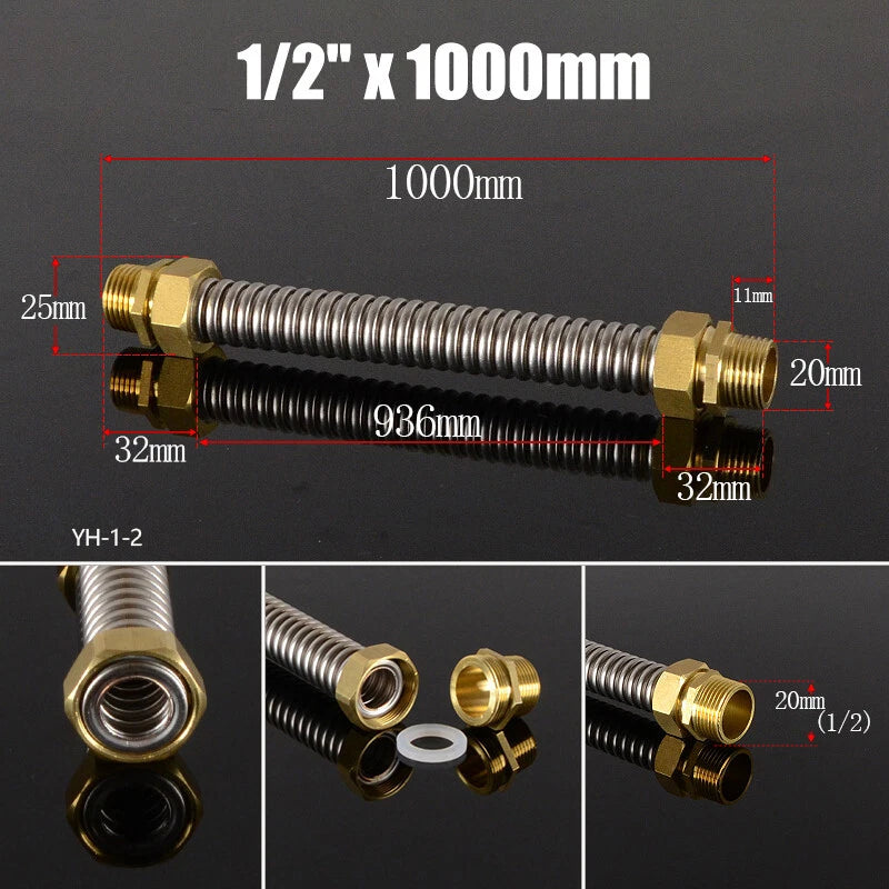 Corrugated Flexible Water Supply Hose with Brass Fittings — 1/2", 3/4", 1" | Hot & Cold