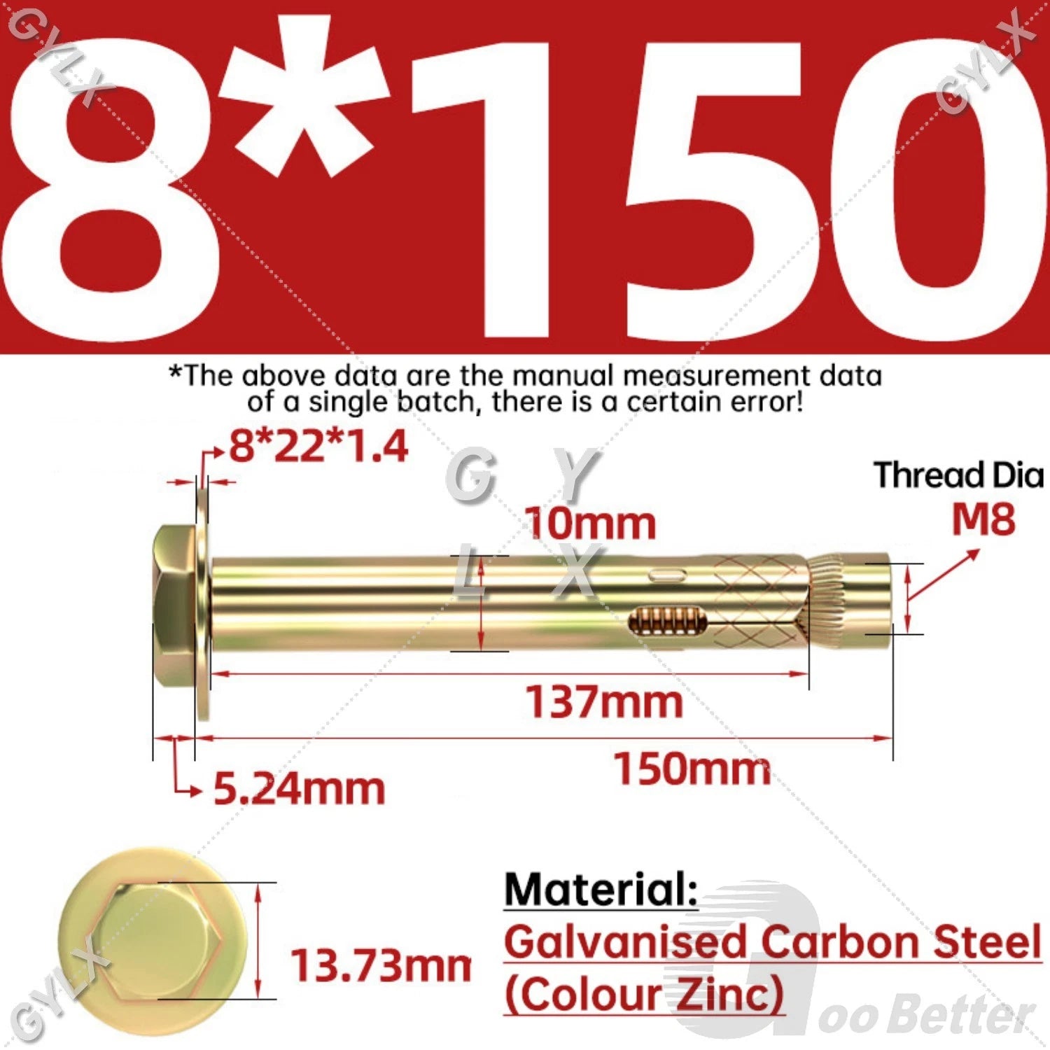 Sleeve Anchor Expansion Bolts for Masonry – Zinc Plated | M6 M8 M10 M12 M16