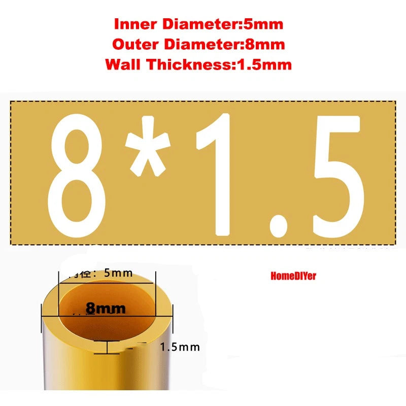 H62 Brass Round Tube — OD 2mm–100mm, Wall 0.5mm–4mm, 200mm Length