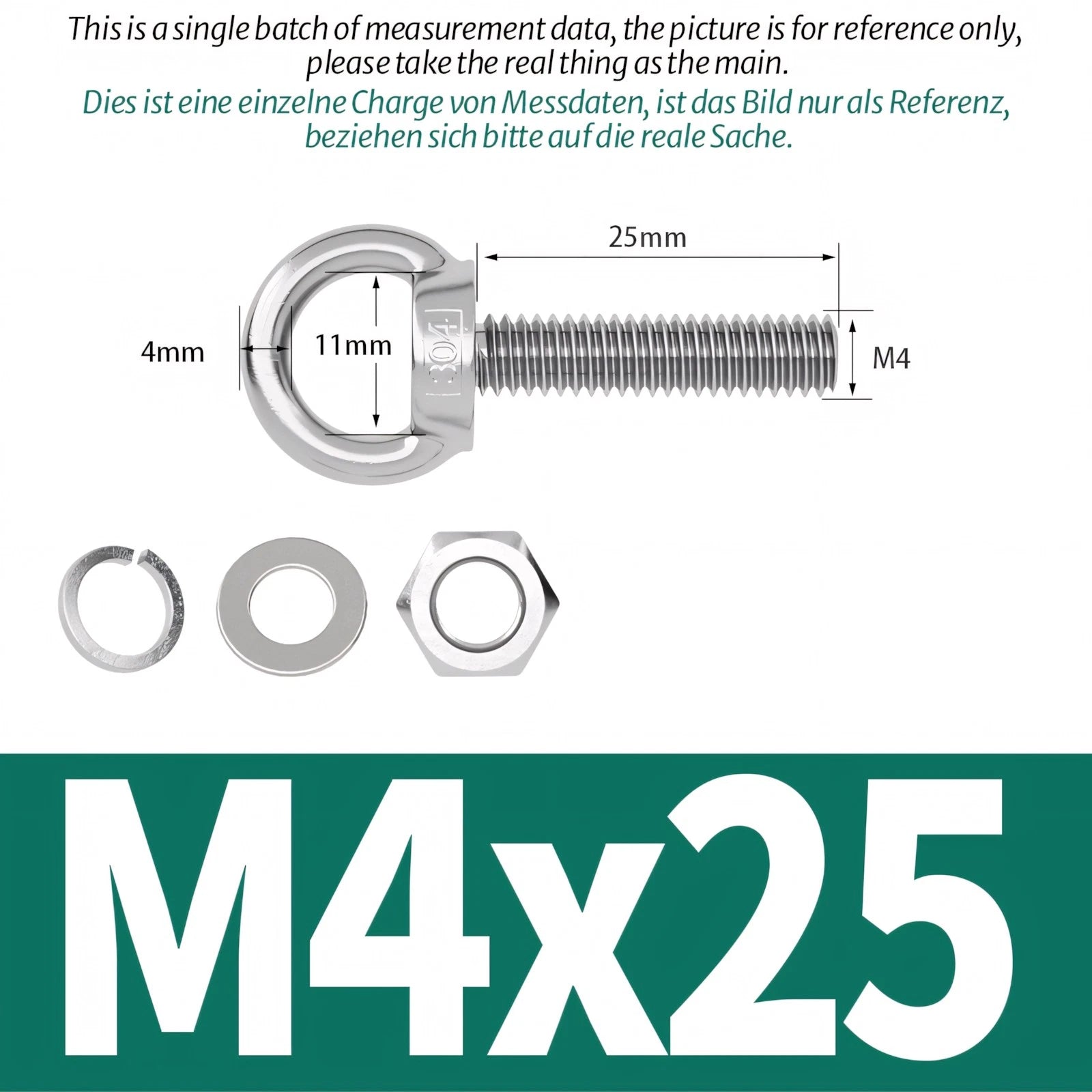 M3 M4 M5 M6 Eye Bolts Kit Screws Nut Washer Long Boat Stainless Steel A2 304