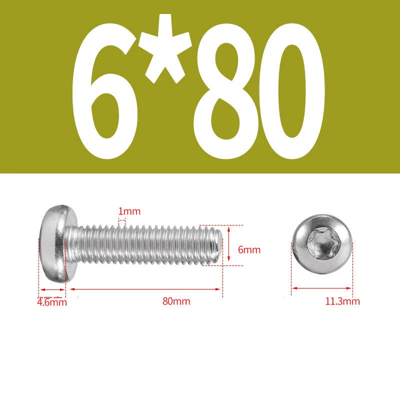 M6 M8 M10 A2 STAINLESS STEEL TORX PAN HEAD MACHINE SCREWS HEXOBULAR BOLTS