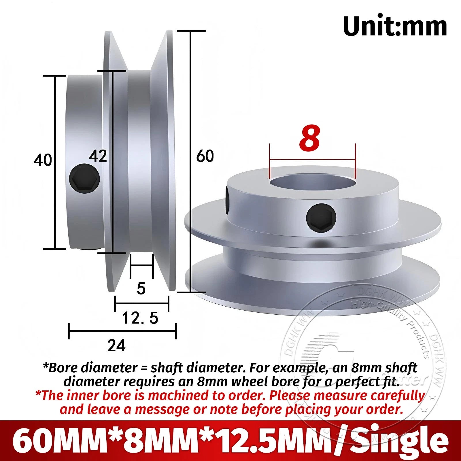 V-Groove Aluminum Drive Pulley For V-Belt Pulleys Groove 12.5mm OD 40mm-150mm