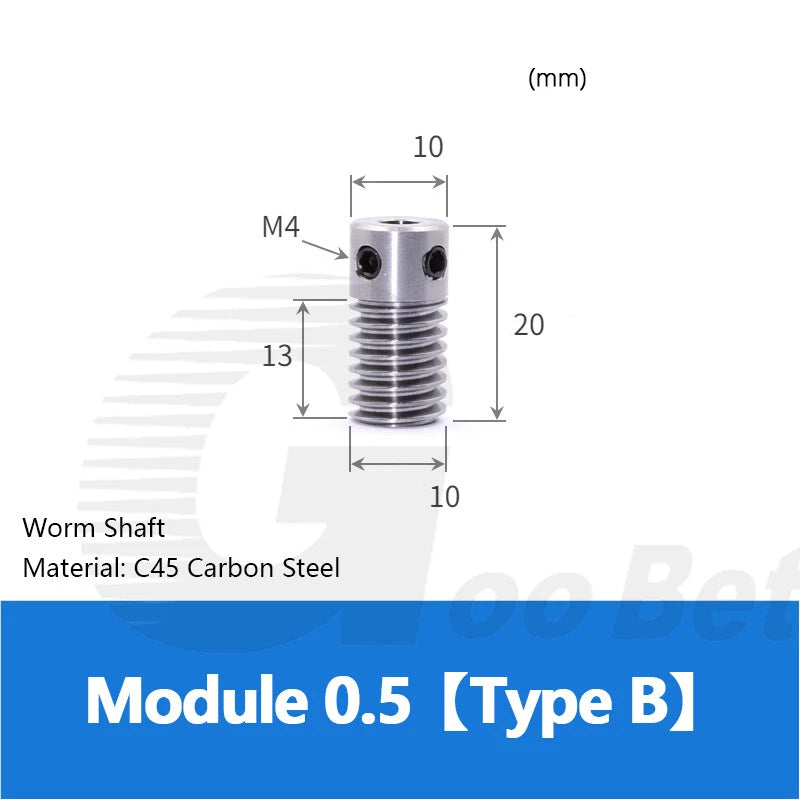 Mod 0.5 Worm Gear Wheel Brass 20-60 Tooth Worm Shaft Steel C45-Stainless Steel