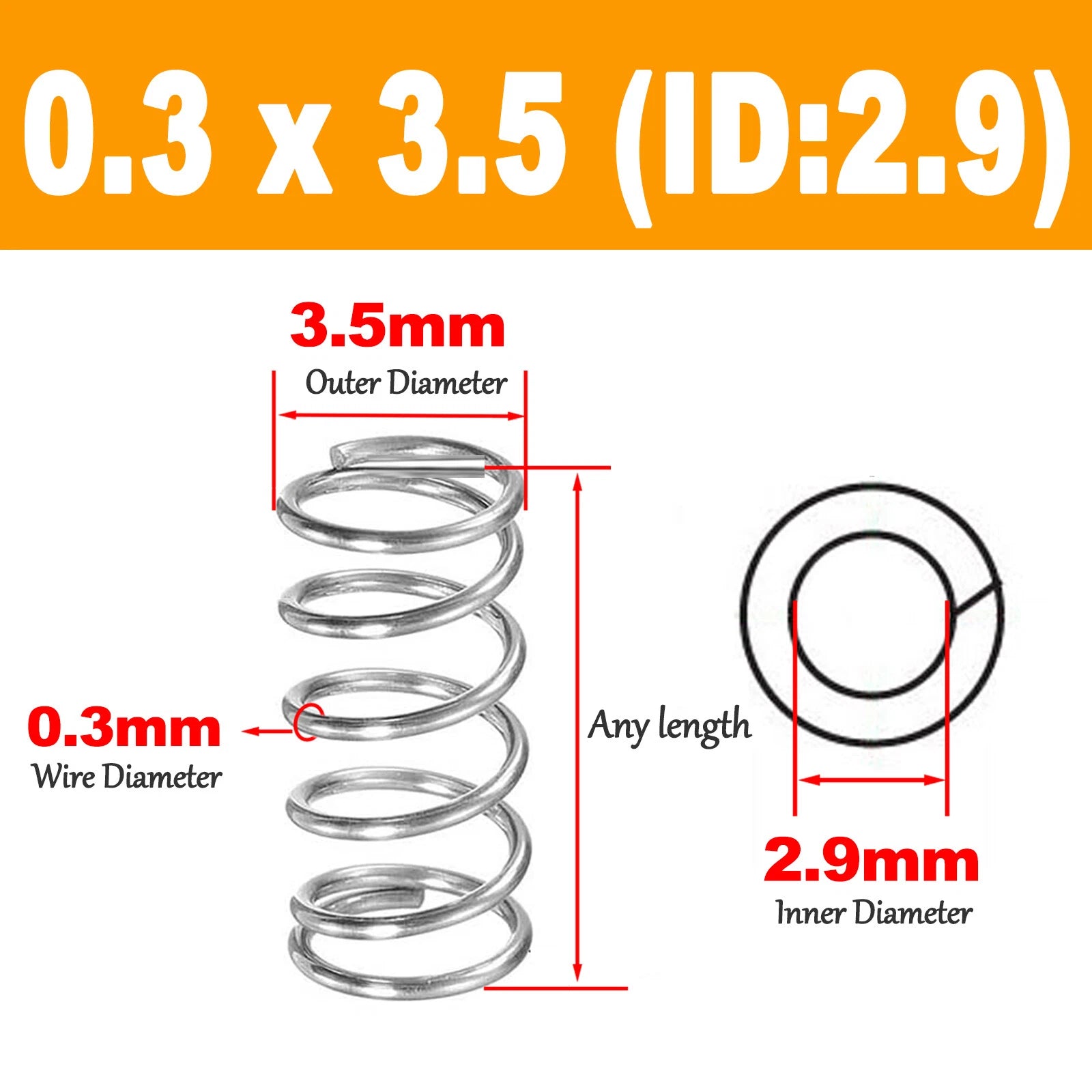 5mm-120mm Compression spring OD:2mm - 6mm Coil Pressure Springs 304 steel 0.30mm