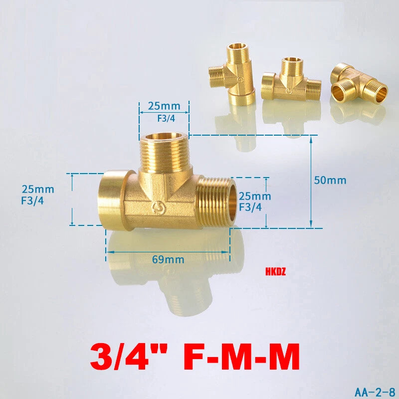 Brass T-Shape Pipe Fittings 1 2"~2" BSP Male Female Thread Tee Connector Adapter