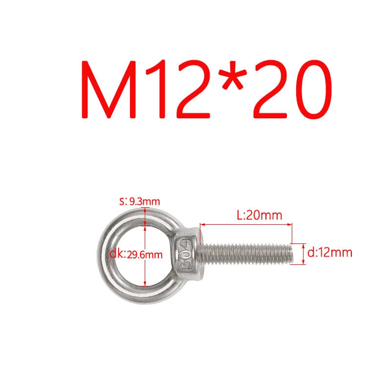 M3–M24 Stainless Steel Eye Bolts with Metric Thread — 304 SS Lifting Eyebolt