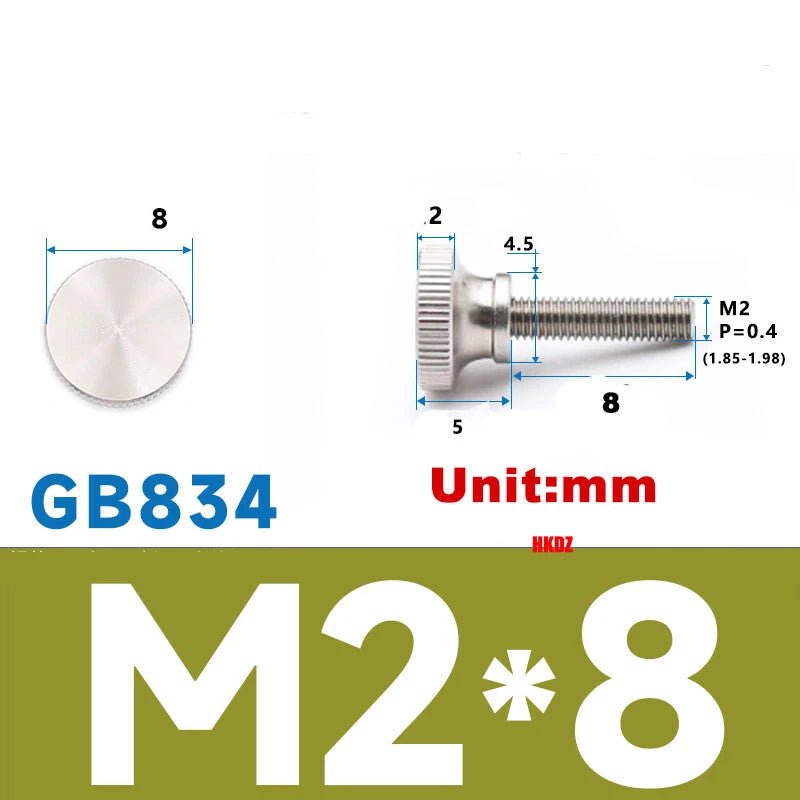 M2/M2.5 High Head Knurled Thumb Screws – 303 Stainless Steel Hand Grip Knob Bolts (3 - 12mm) - HomeDIYer