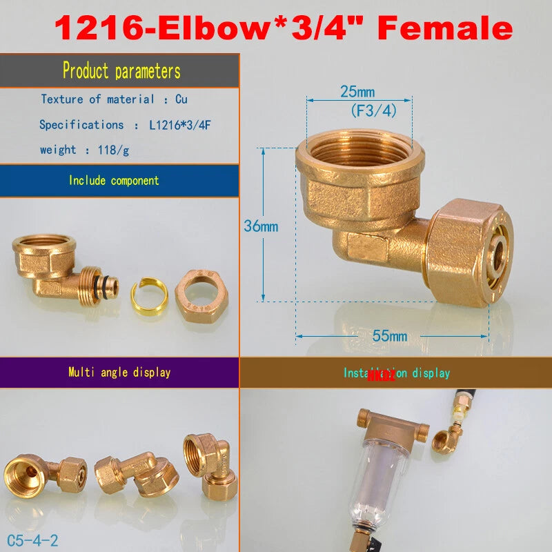 Push-Fit Tube Fittings for 12mm & 16mm Pipe — Straight, Elbow, Tee, Ball Valve, 1/2" & 3/4" NPT