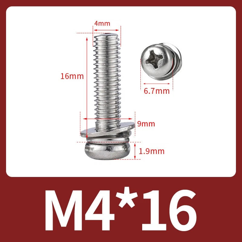 M3 M4 M5 M6 A4 Stainless Steel Bolt, Nut & Washer Set – Phillips Pan Head Marine Grade (316)