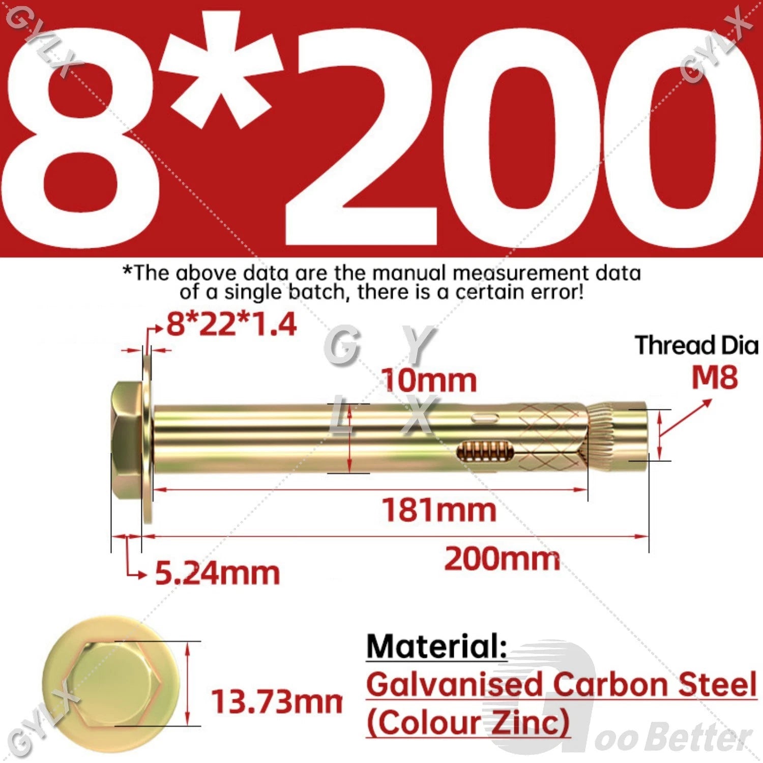 Sleeve Anchor Expansion Bolts for Masonry – Zinc Plated | M6 M8 M10 M12 M16