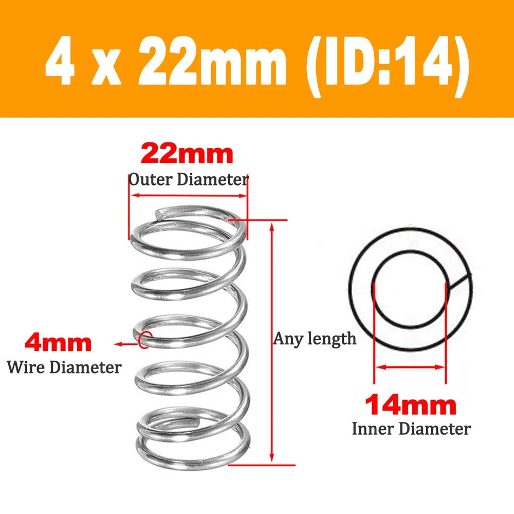 304 Stainless Steel Compression Spring Wire Dia 4mm, L 20-100mm, OD 20-60mm