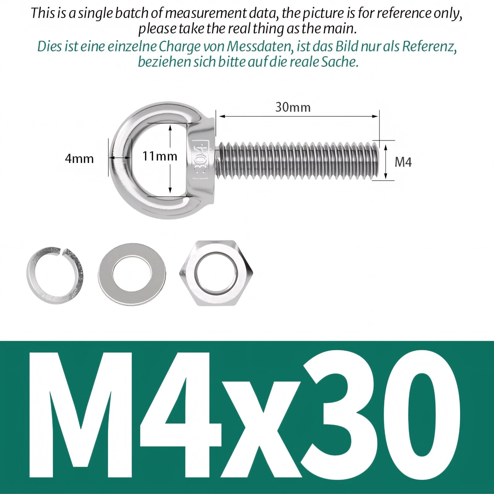 M3 M4 M5 M6 Eye Bolts Kit Screws Nut Washer Long Boat Stainless Steel A2 304