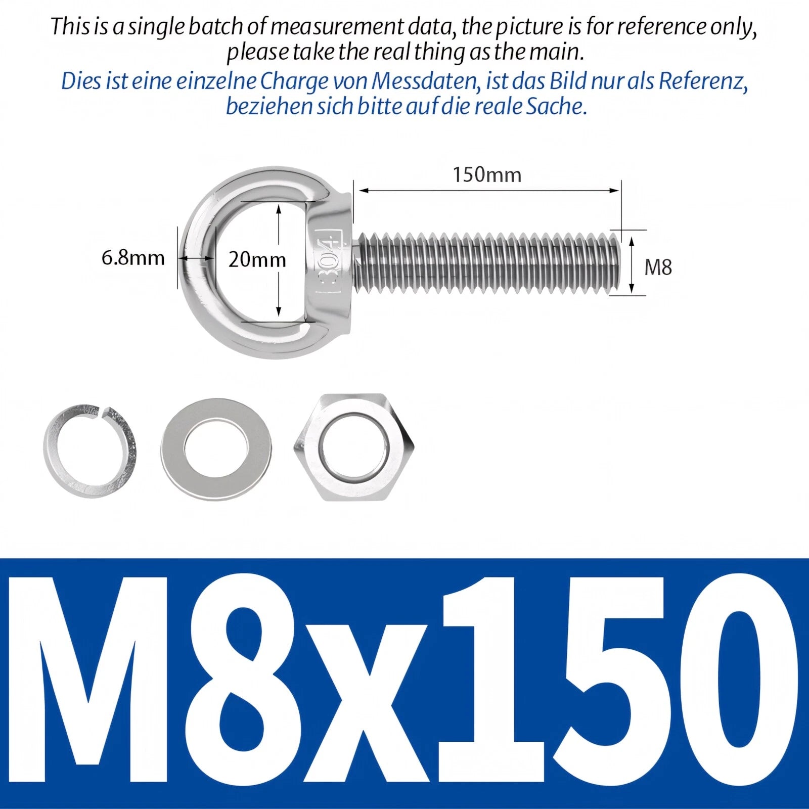 M8 M10 M12 Eye Bolts Kit Screws Nut Washer Long Boat Stainless Steel A2 304