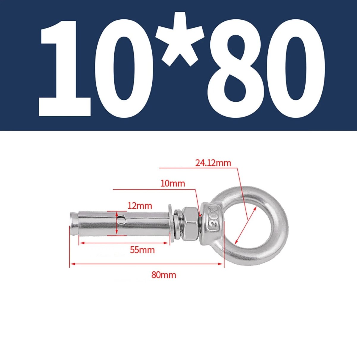 Closed Hook Eye Bolt with Rawl Shield Wall Anchor — A2 Stainless Steel (M6–M20) - HomeDIYer