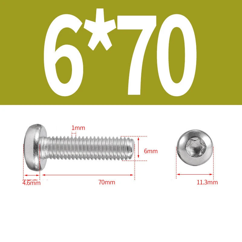 M6 M8 M10 A2 STAINLESS STEEL TORX PAN HEAD MACHINE SCREWS HEXOBULAR BOLTS