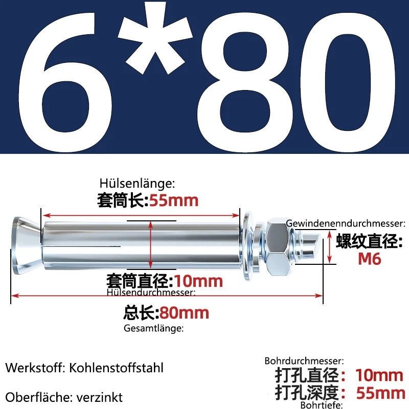 Sleeve Anchor Expansion Bolts for Concrete – Galvanised Carbon Steel M6 to M20 - HomeDIYer