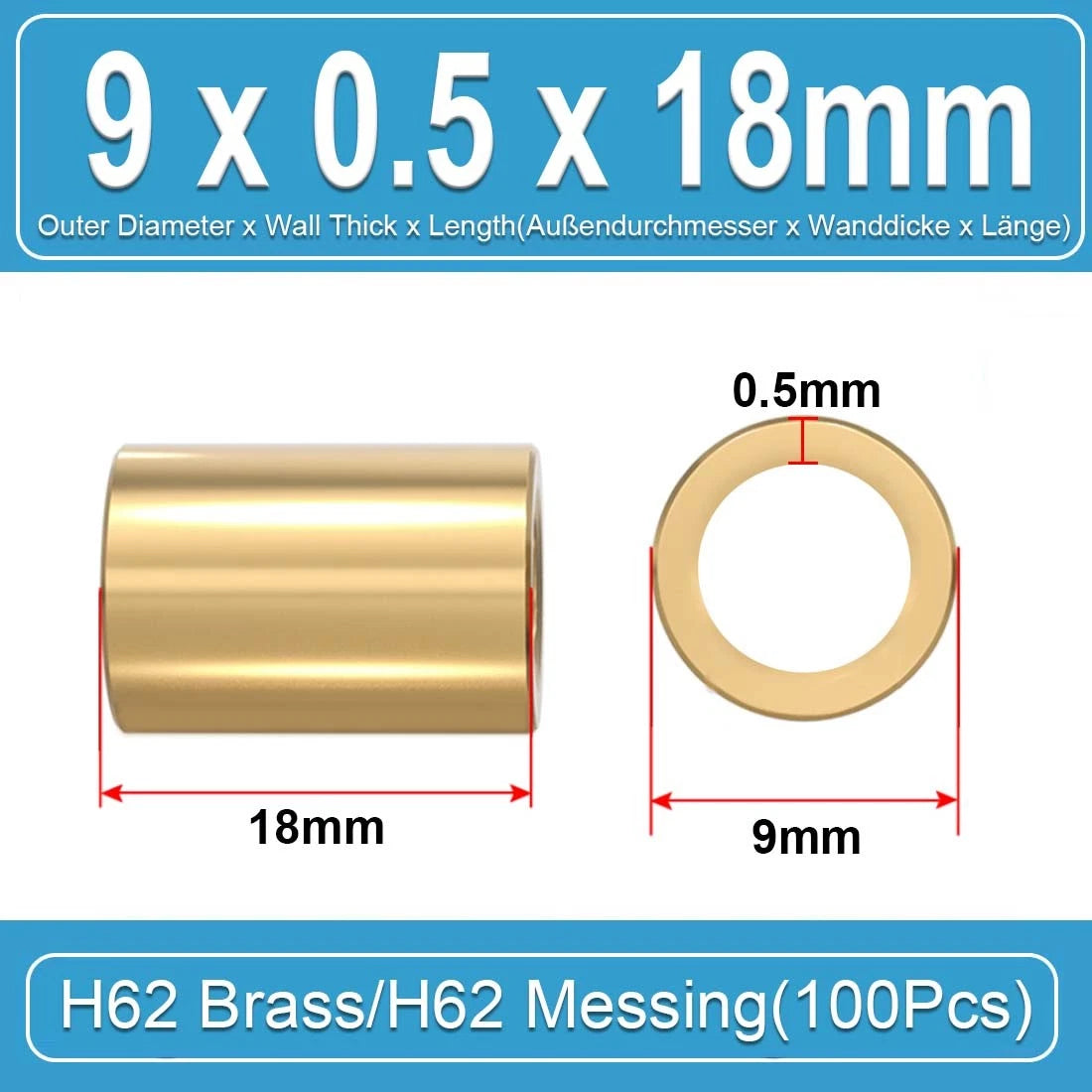 Brass Round Tube Pipe Hollow Spacers Standoff Bush Wall Thickn 0.5mm Many Sizes