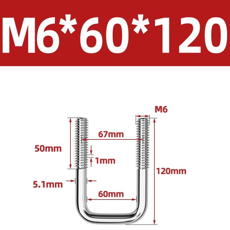 A2 304 Stainless Steel Square U - Bolt Clamp — M6 M8 M10 M12, Multiple Lengths - HomeDIYer