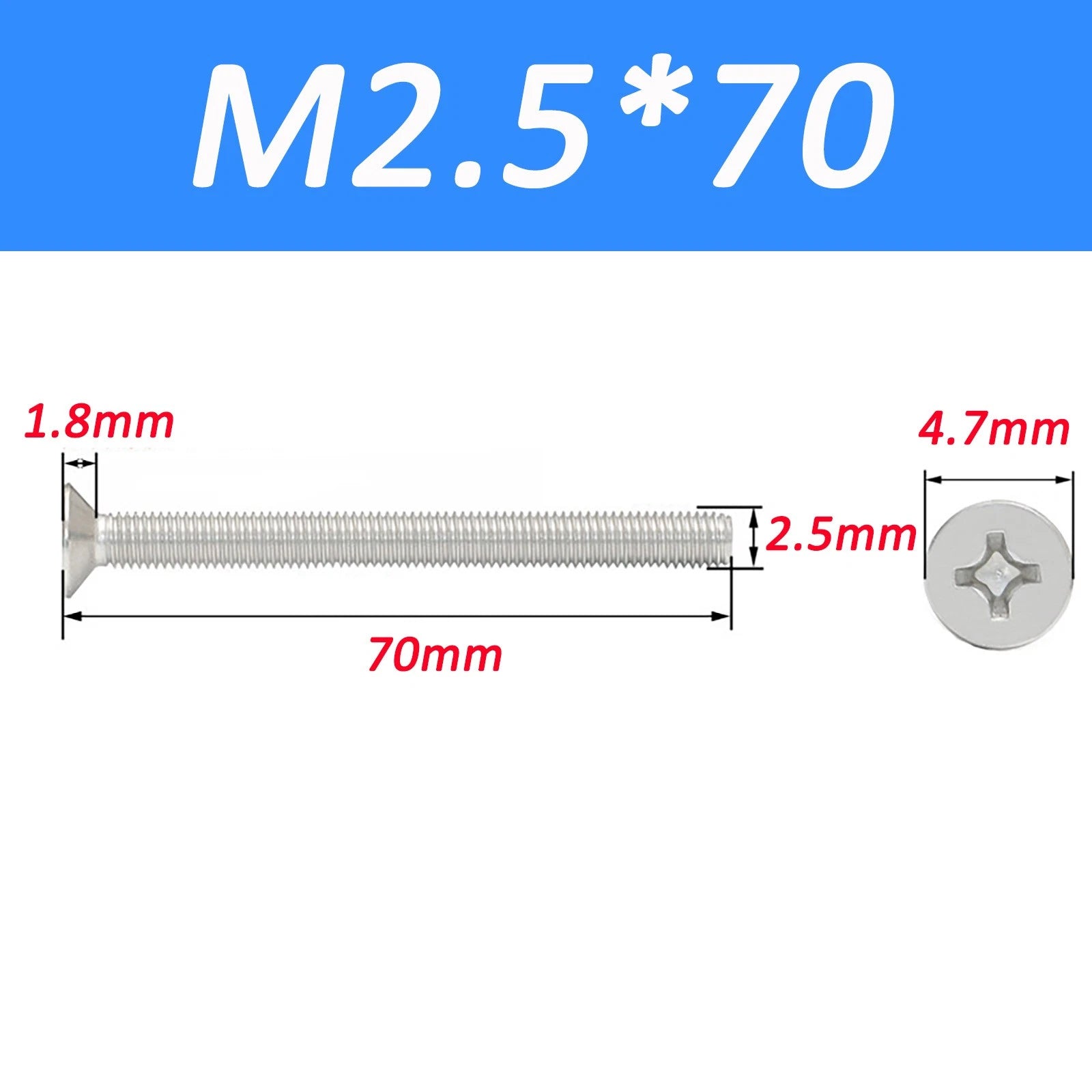 A2 Stainless Steel Countersunk Phillips Machine Screws DIN 965 — Extra Long M2–M12