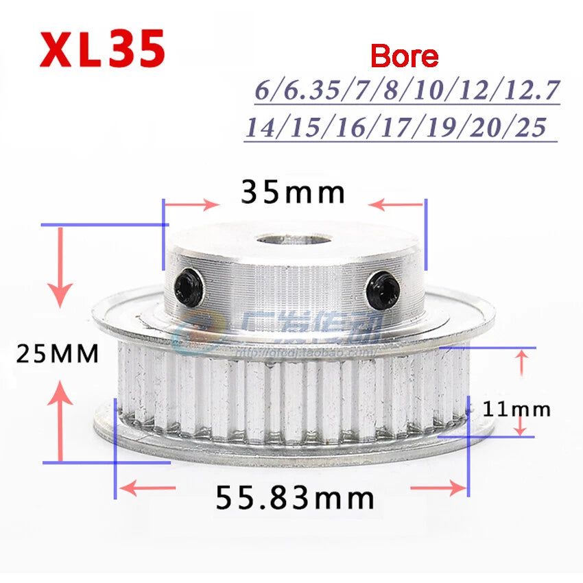 XL10T-35T Timing Belt Pulley With Step, Bore 3.175mm-25mm For 10/15mm Width Belt