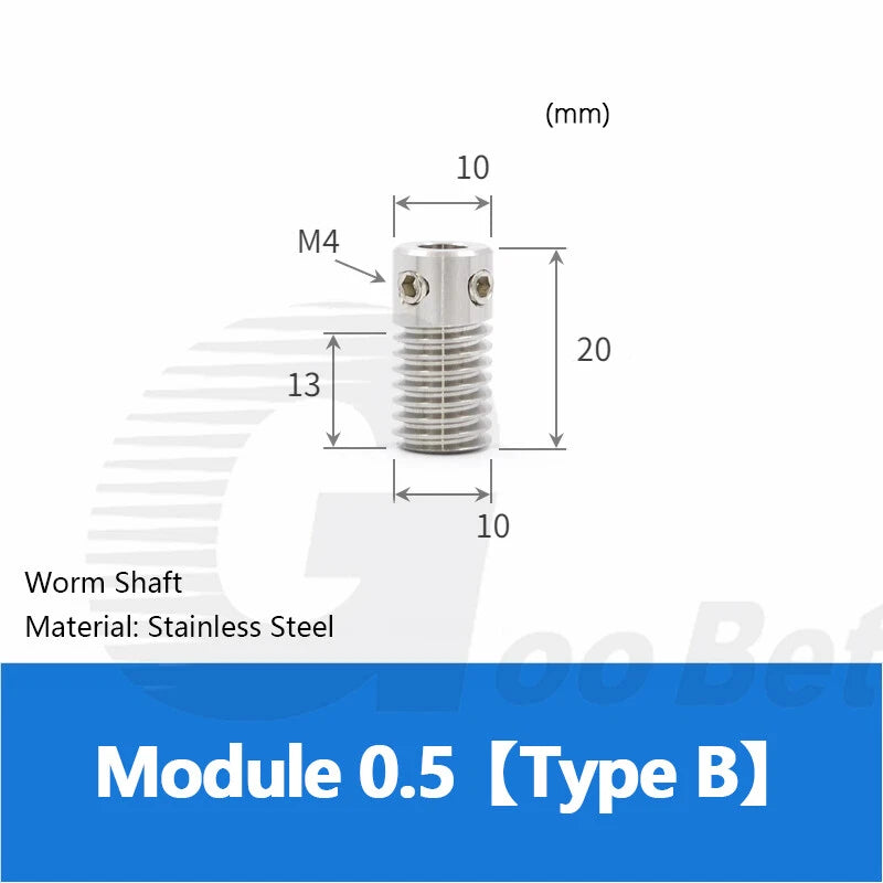Mod 0.5 Worm Gear Wheel Brass 20-60 Tooth Worm Shaft Steel C45-Stainless Steel