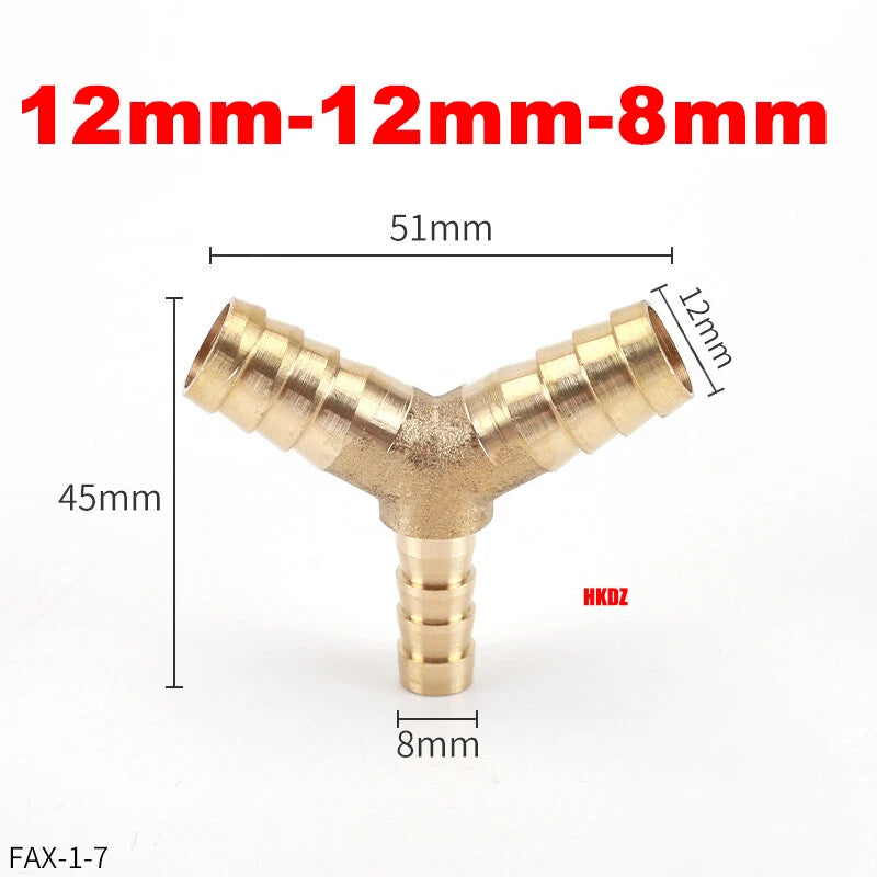 Brass Y Barbed Hose Tail Joiner — Tube Connector for Air, Water, Fuel & Gas