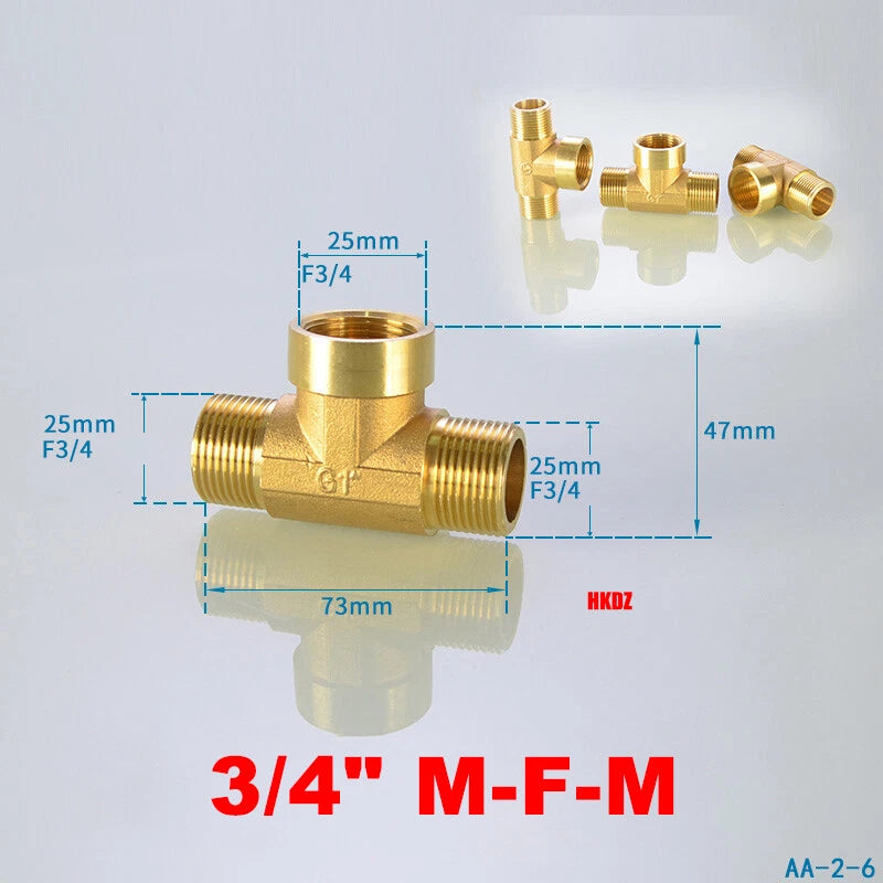 Brass T-Shape Pipe Fittings 1 2"~2" BSP Male Female Thread Tee Connector Adapter
