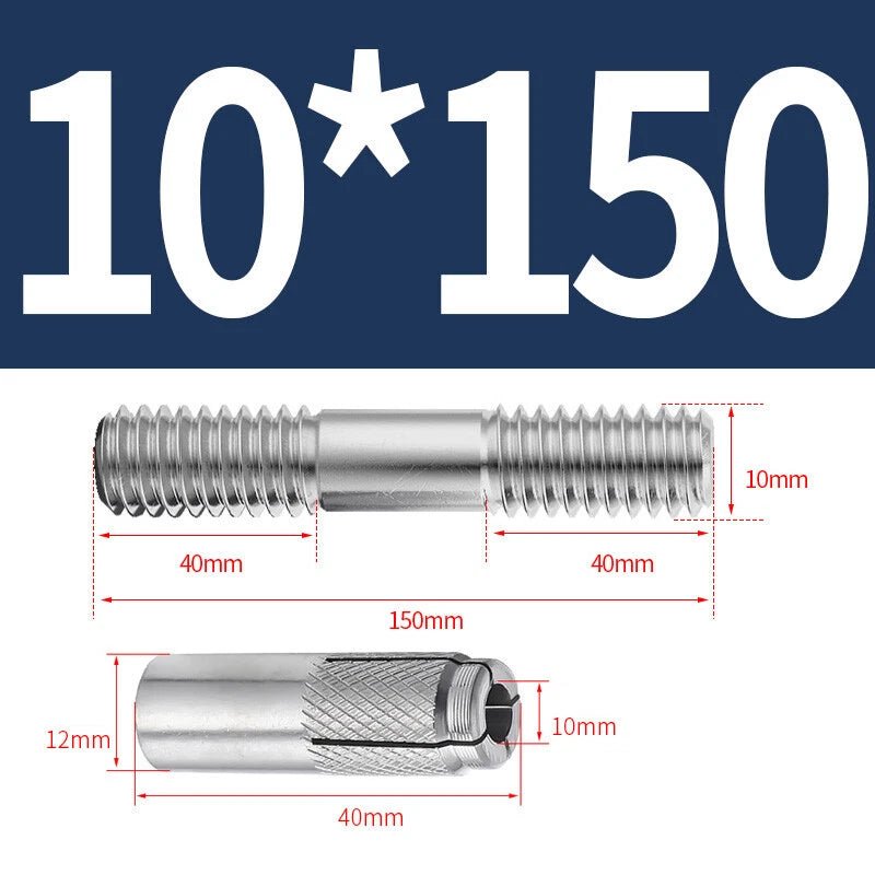 304 Stainless Steel Double - End Threaded Expansion Anchor Bolts | M6 M8 M10 M12 | 100–250mm - HomeDIYer