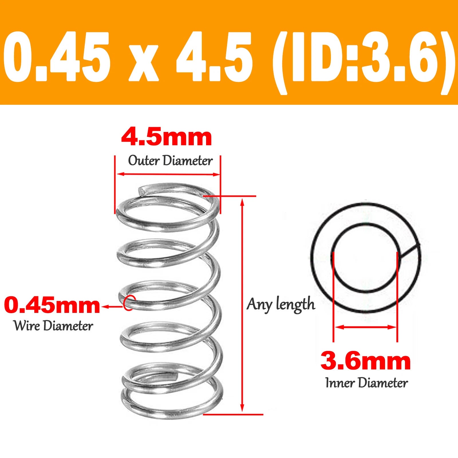 Compression Spring 0.45 mm Wire Variants Applied Spiral Stainless Steel Metal