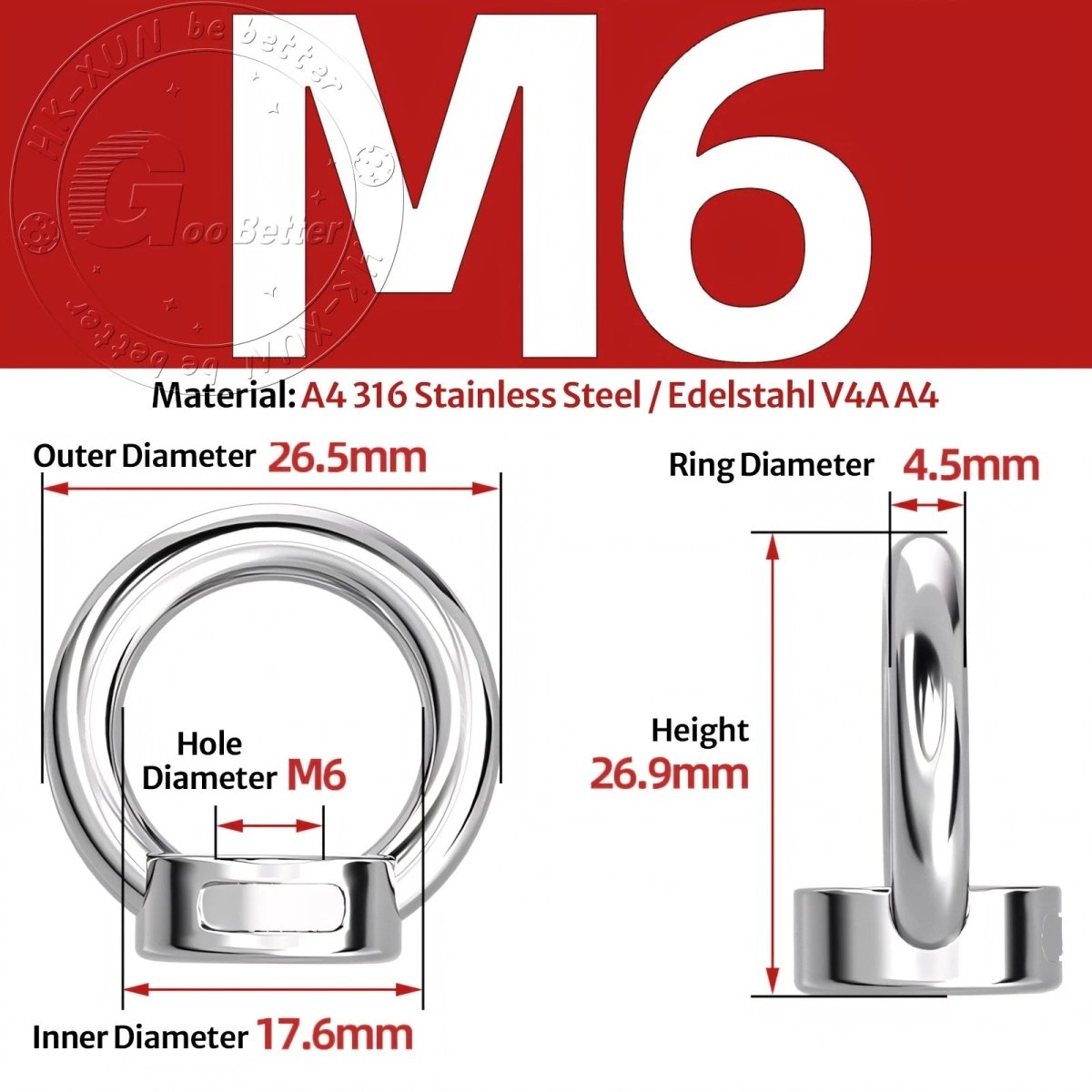 Stainless Steel Eye Bolts & Eye Nuts — A4 316 Metric Thread M6 to M36 - HomeDIYer