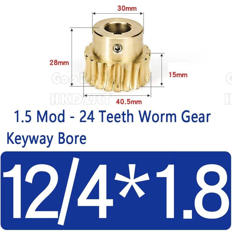 Module 1.5 Brass Worm Gear Wheel Worm Shaft C45 Steel 24 Tooth Bore 8 mm - 17 mm