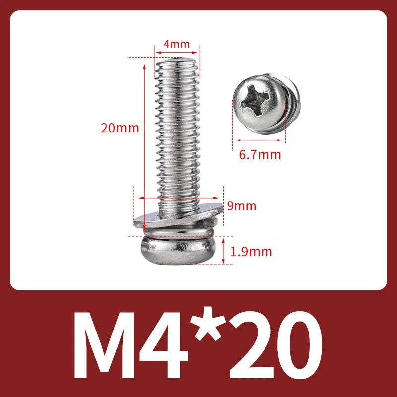 M3 M4 M5 M6 A4 Stainless Steel Bolt, Nut & Washer Set – Phillips Pan Head Marine Grade (316)